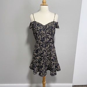 Zara brocade floral off shoulder ruffle dress M